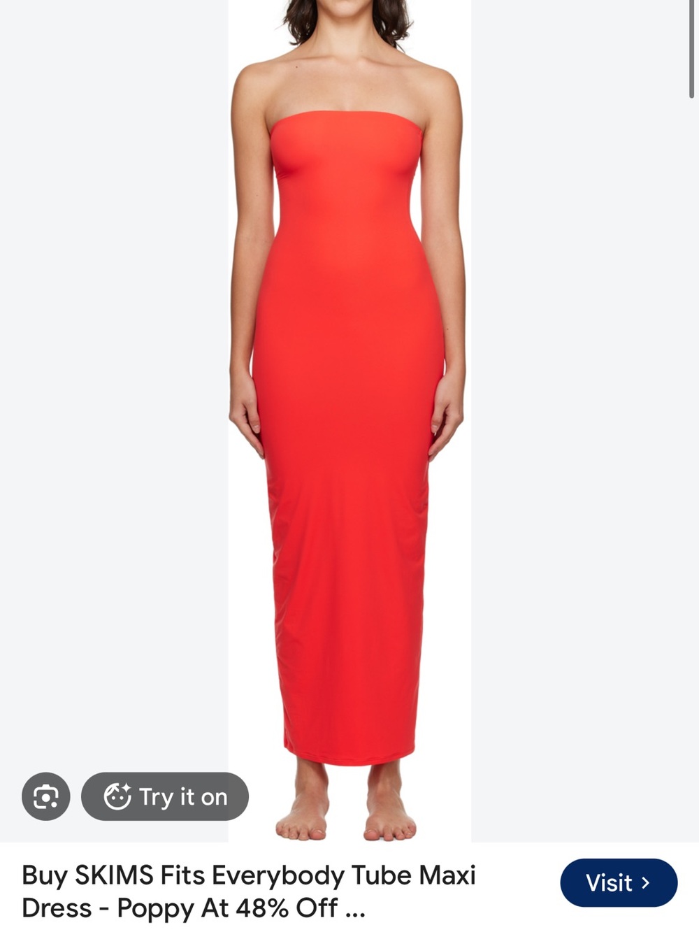 SKIMS Strapless Tube Maxi Dress in Poppy Red